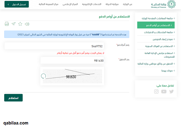 وزارة المالية السعودية الاستعلام عن أوامر الدفع