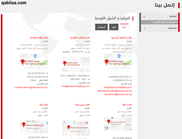 عناوين وأرقام بافاريا مصر لطفايات الحريق