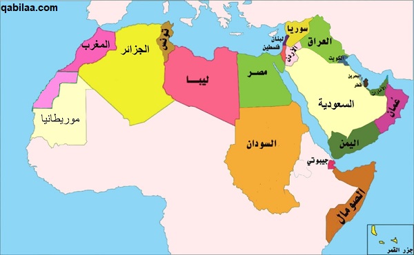 خريطة الدول العربية بالمدن كاملة صماء